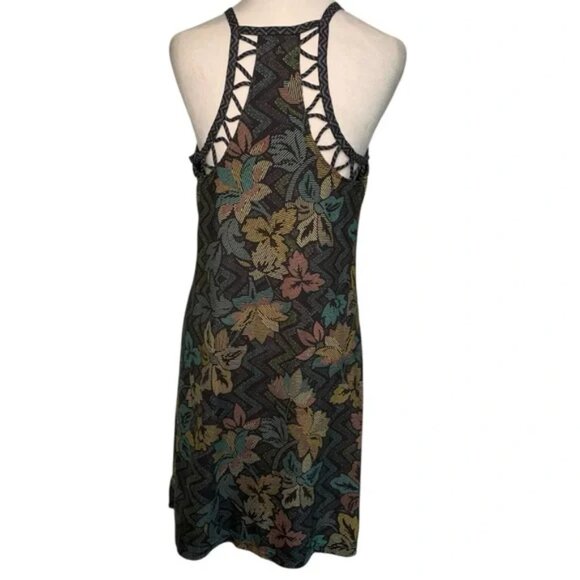 Prana Floral Halter Lattice Back Halter Style Built-In Bra Dress Like NEW! - Picture 5 of 8